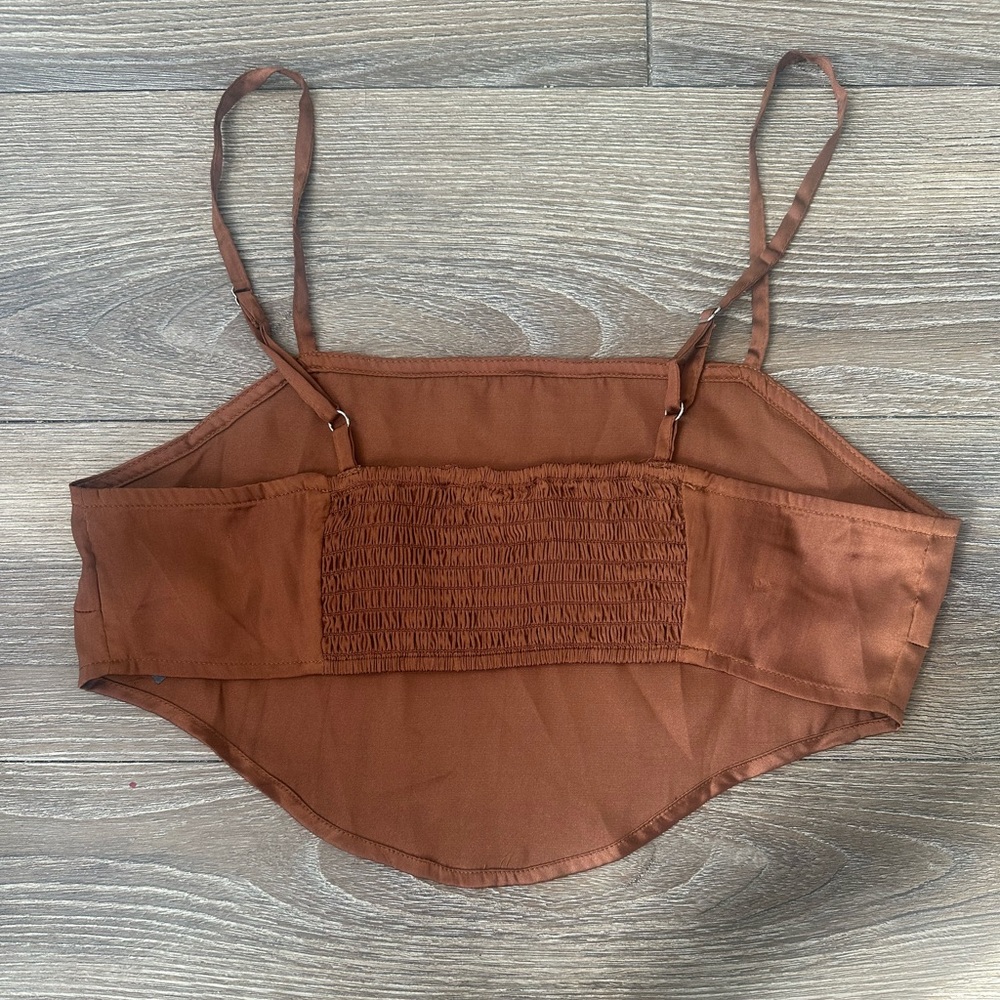 Noisy May Brown Satin Spaghetti Strap Crop Top - Picture 3 of 8
